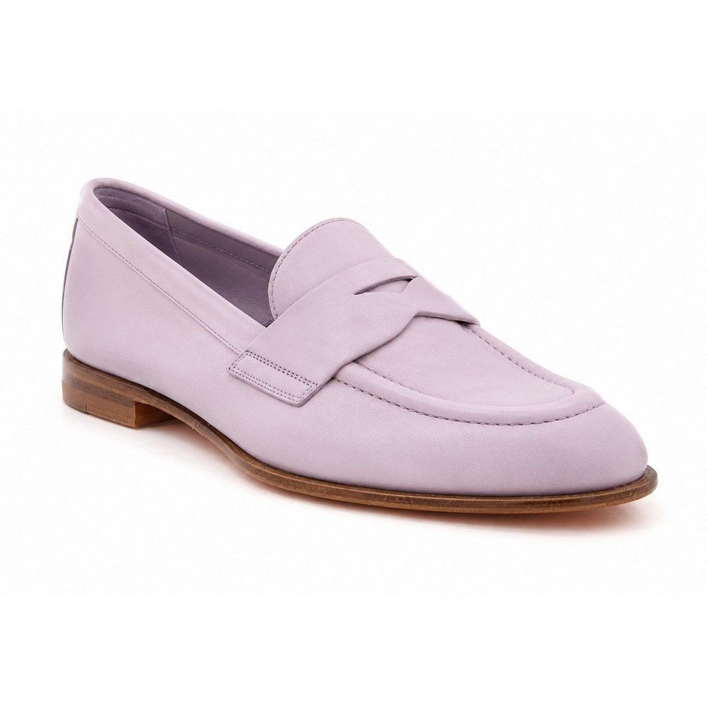 Santoni Marlene 59962 Lilac Leather Penny Loafers Moc Toe Slip On Size 36
